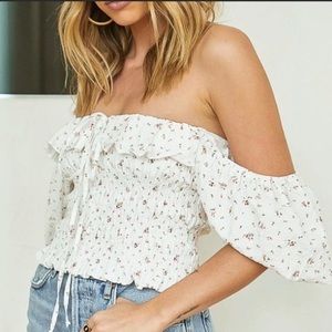 Et Clet/12th Tribe- Magnolia Floral Puff Sleeve Smocked Top (S)